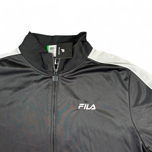 Fila Jacket Adult LARGE Black Silver White Rhory Track Active Wear Athletic Tags - Picture 2 of 11